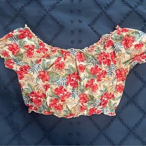 American Eagle off the shoulder floral crop top